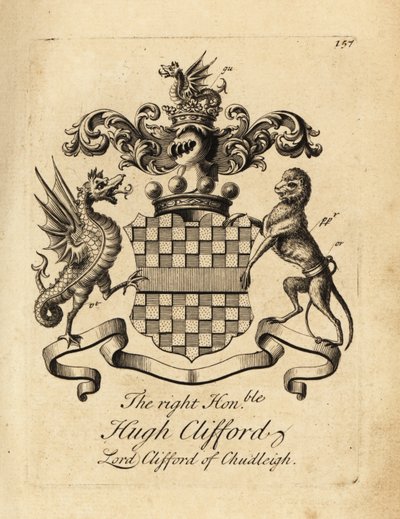 Hugh Clifford jobboldal címere, Chudleigh lord Clifford, Chudleigh 2. bárója, Clifford (1663–1730) alkotó: Andrew Johnston