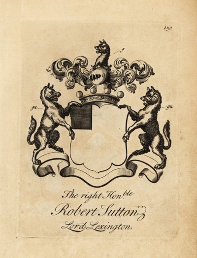 A jobboldal címere, tisztelt Robert Sutton, Lord Lexington, Lexington 2. báró (1662-1723) alkotó: Andrew Johnston