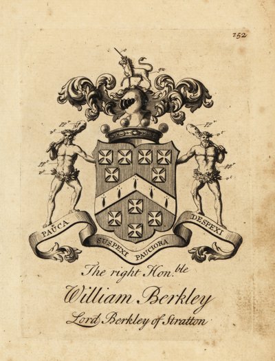 A jobboldal címere, tisztelt William Berkley, Lord Berkley Stratton, Berkeley 4. báró Stratton, meghalt 1741-ben alkotó: Andrew Johnston