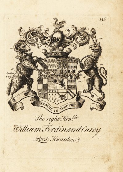 Tisztelt William Ferdinand Carey, Hundsen 8. báró, Lord Hunsdon címere alkotó: Andrew Johnston