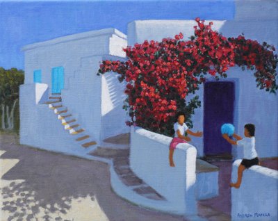 Labdajáték, Samos, Görögország, 2022 (olaj, vászon) alkotó: Andrew Macara