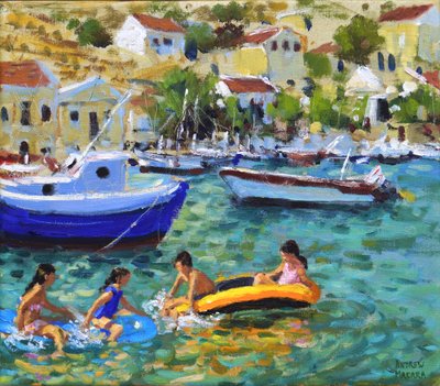 Szórakozás gumicsónakokon, Symi, Görögország alkotó: Andrew Macara