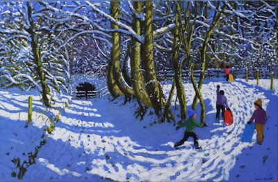 Szánkózás, Calke Abbey, 2021 (olaj, vászon) alkotó: Andrew Macara