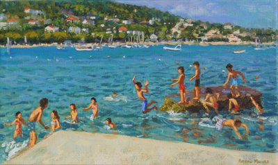 Leugrás a sziklákról; Cinque Terre, Positano, Olaszország, 2000 (olaj, vászon) alkotó: Andrew Macara