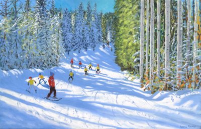Síelés Samoens-ben, Franciaország, 2019 (olaj, vászon) alkotó: Andrew Macara