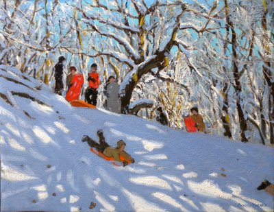 Szánkózás, 2010 (olaj, vászon) alkotó: Andrew Macara
