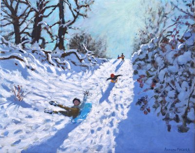 Szánkózás, Calke Abbey, Ticknall, Derby, 2021 (olaj, vászon) alkotó: Andrew Macara