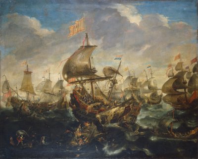 A spanyol és a holland flotta csatája 1573 májusában, Haarlem ostromakor alkotó: Andries van Eertvelt