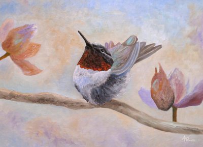 Kolibri a virágok között alkotó: Angeles M. Pomata