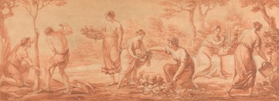 Friz: Férfiak fákat ültetnek, nők virágokat gyűjtenek és virágokat öntöznek alkotó: Angelica Kauffmann