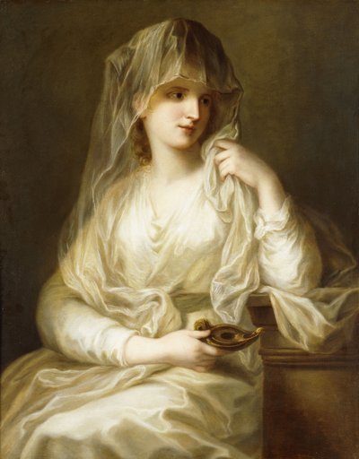 Tuccia, a Szűzanya, háromnegyed hosszú, kezében egy lámpával, alkotó: Angelica Kauffmann