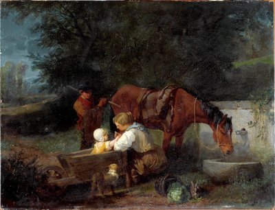 Egy gazda gyermekével, egy tanyasi fiúval és egy lóval Angelo Beccaria (1820-1897) festménye alkotó: Angelo Beccaria