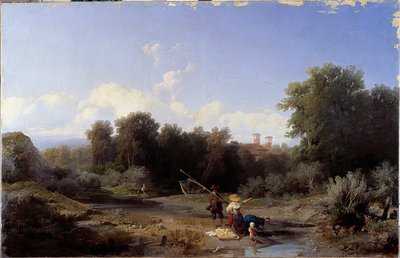 Tájkép avagy „halászat” (Fishing in a River) Angelo Beccaria (1820-1897) festménye 1855 Méret: 94x146 cm Genes, Galleria d