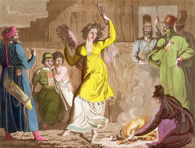 A Teleut nép sámánsága, Kemerovo régió, Szibéria, Jules Ferrario „Le Costume Ancien et Moderne” 27. táblája, az 1820-as és 30-as évek körül megjelent (színes litho) alkotó: Angelo Biasioli