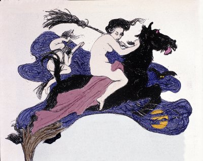 Boszorkányok mozognak a levegőben. Angelo Jank (1868-1940) illusztrációja a Jugend számára alkotó: Angelo Jank