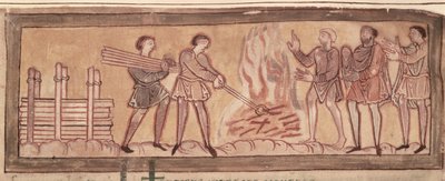 Cott Tib B V f.8 Melegítés és kovácsolás, 1030 körül (vellum) alkotó: Anglo Saxon