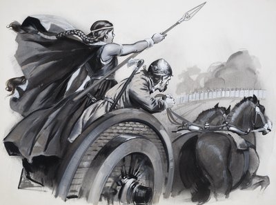 Boadicea felkorbácsolja a britek dühét a római urak ellen (gouache, papír) alkotó: Angus McBride