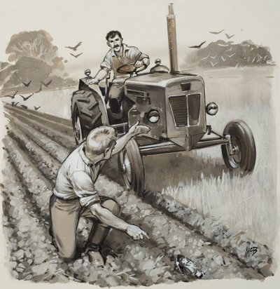 Farmer felfedez egy antik relikviát (gouache, papír) alkotó: Angus McBride