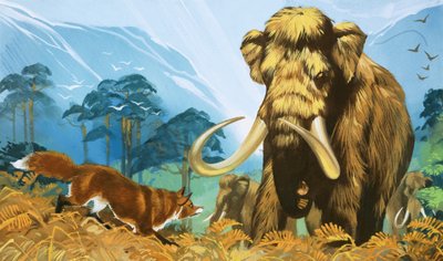 Mamutot támadó róka alkotó: Angus McBride