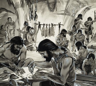 Az emberiség kialakulóban, a "jégkorszak" (gouache, papír) alkotó: Angus McBride