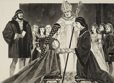 Lucrezia Borgia (1480-1519) házassága Alfonz herceggel (gouache, papír) alkotó: Angus McBride