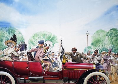 Az első világháború kitörése, illusztráció a "Nagy események a világtörténelemben" című kötetből (gouache, papír) alkotó: Angus McBride