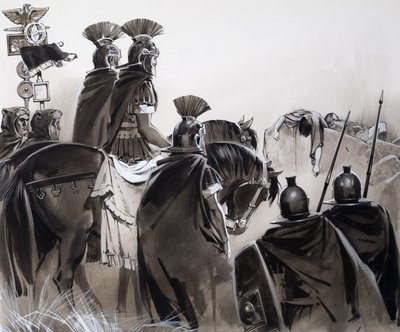 Római katonák egy csata után (gouache, papír) alkotó: Angus McBride