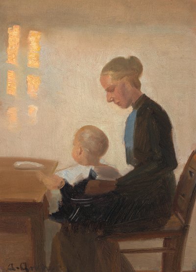 Egy enteriőr egy anyával és gyermekével. alkotó: Anna Ancher