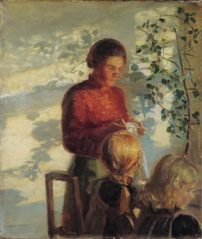 Két kislányt varrni tanítanak alkotó: Anna Ancher