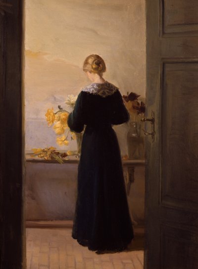Lány virágokat rendez alkotó: Anna Kirstine Ancher