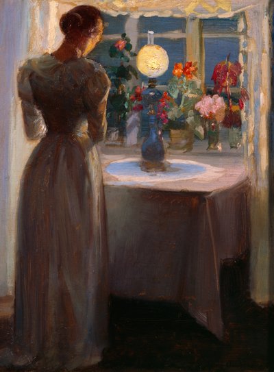 Fiatal lány egy lámpa előtt alkotó: Anna Kirstine Ancher