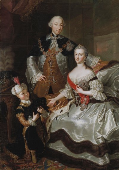 III. Péter és II. Orosz Katalin fiukkal, Pállal, 1756 körül alkotó: Anna Rosina Lisiewska