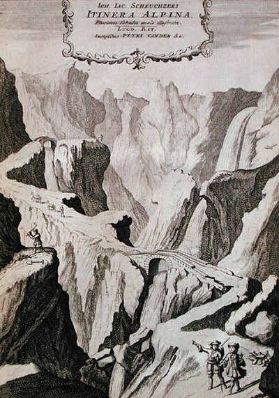 Johann Jacob Scheuchzeri Itinera Alpina I. kötetének előlapja, 1706-ban (metszet) alkotó: Anna Wasera (after) Tigurina