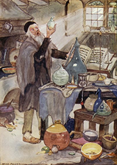 Alkimista, jelenet Hans Christian Andersen A szél meséje című meséjéből (színes litó) alkotó: Anne (after) Anderson