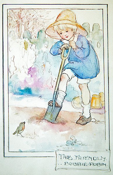 The Friendly Robbie Robin, 1916 körül (toll és tinta akvarellel és ceruzával papíron) alkotó: Anne Anderson