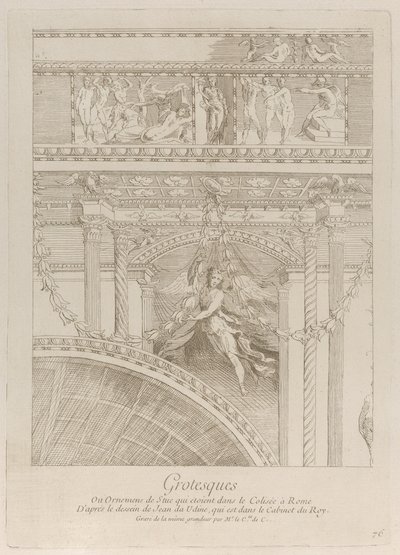 Groteszkek: a római Colosseumot díszítő stukkó domborművek részlete, szárnnyal..., kb. 1729. alkotó: Anne Claude Philippe de Caylus