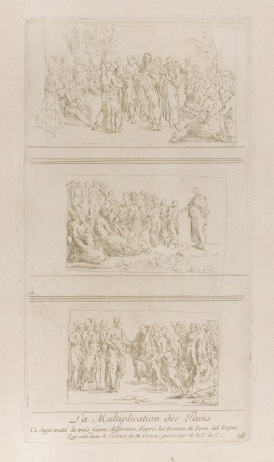 Három külön tanulmány a kenyerek csodáiról, amelyek Krisztust mutatják a d...-ben, kb. 1729-40. alkotó: Anne Claude Philippe de Caylus