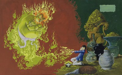Aladdin, illusztráció: Deans Gold Medal Book of Fairy, Tales Number 2 pub. Dean & Sons Ltd., 1965 (gouache színezett papíron) alkotó: Anne Grahame Johnstone