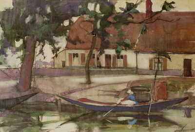 Hajó a csatornán, francia faluban alkotó: Anne Redpath