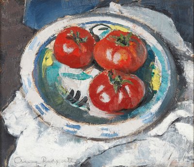 Csendélet - Három paradicsom (olaj a fedélzeten) alkotó: Anne Redpath