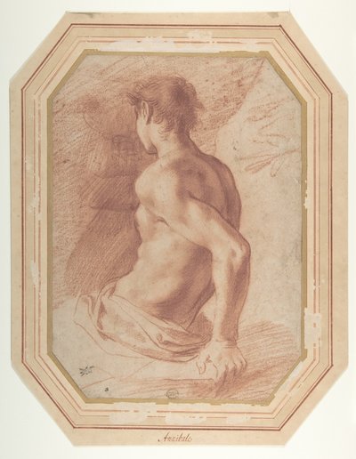 Balra néző ülő meztelen ifjú hátulnézetből alkotó: Annibale Carracci