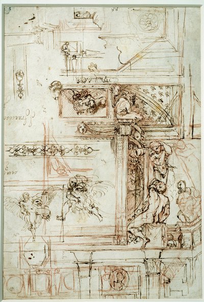 Projekt a Farnese galériának. Annibal Carracci, Dit Carrache rajza (1560-1609) alkotó: Annibale Carracci
