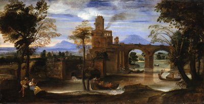 Római folyótáj kastéllyal és híddal alkotó: Annibale Carracci