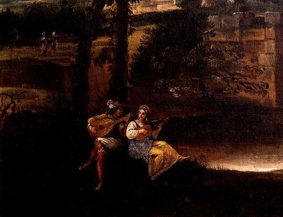 Római tájkép híddal (olaj, vászon) (186429 és 186430 részlete) alkotó: Annibale Carracci