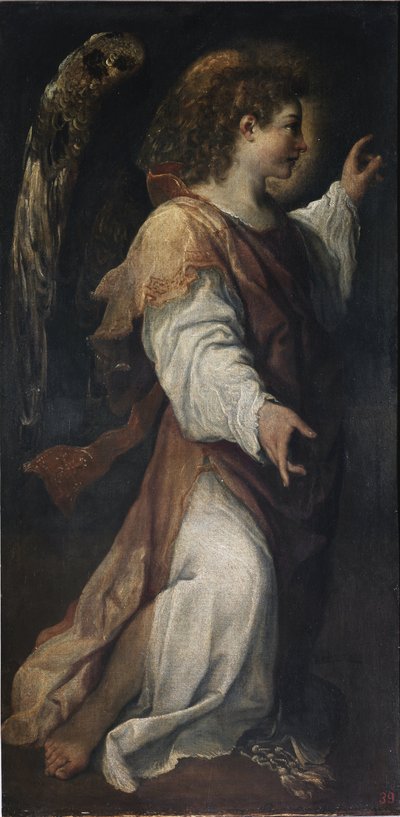 Az Angyali üdvözlet angyala, részlet (olaj, vászon, 1587 körül) alkotó: Annibale Carracci