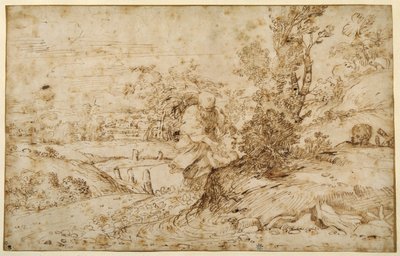 A visszatérés a repülésből (toll és barna tinta papíron) alkotó: Annibale Carracci