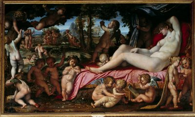 A Vénusz álma Annibale Carracci vagy Annibal Carrache (1560-1609) festménye 1602 V. 1,9x3,28 m Chantilly, Musee Conde alkotó: Annibale Carracci