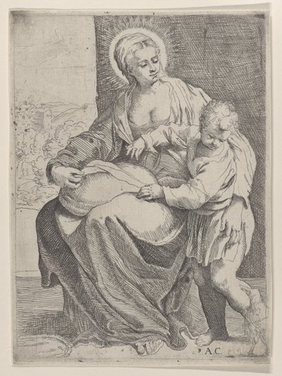 A Szűz párnát az ölében ülve, jobb oldalán a fiatal Krisztussal..., 1580-1600. alkotó: Annibale Carracci