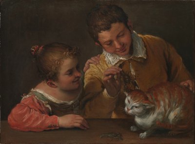 enKét gyerek ugrat egy macskát alkotó: Annibale Carracci