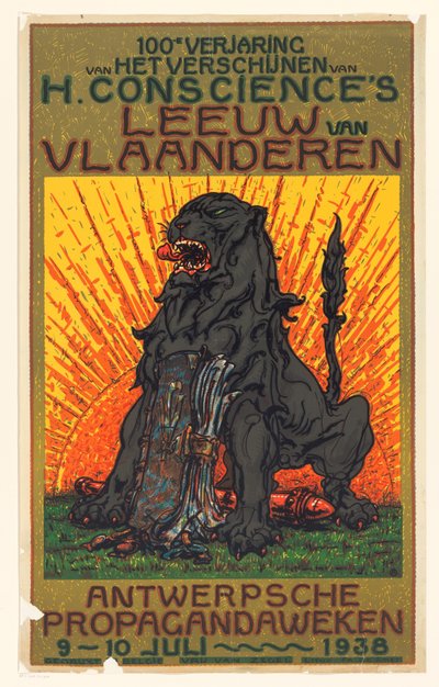 Plakát Henri Conscience De Leeuw van Vlaanderen megjelenésének századik évfordulója alkalmából 100. évfordulója a H. Conscience